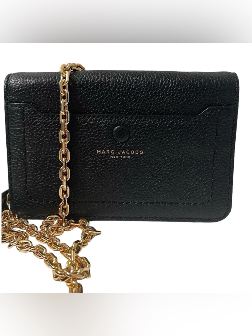 Marc Jacobs Black Empire City Leather Crossbody Wallet with Gold Chain